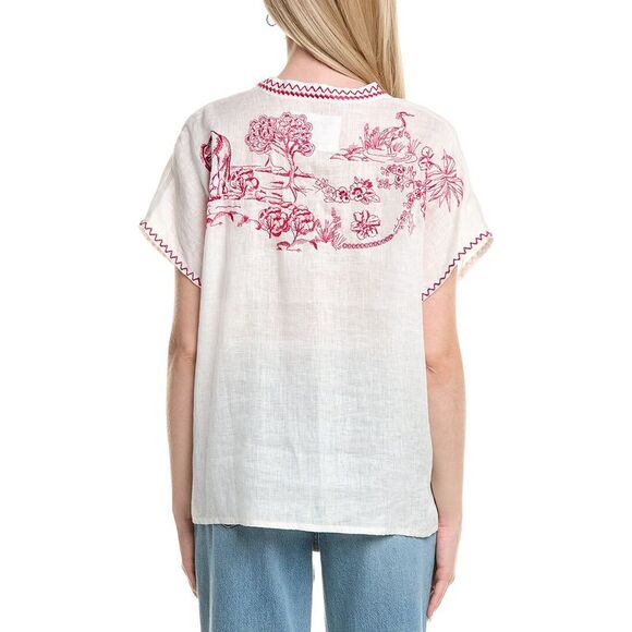 Johnny Was Womens Vanona Linen Blouse, Beige - Picture 2 of 3